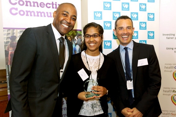 COMMUNITY champion Courtney Shaw with TV presenter and former Olympic champion Darren Campbell (left) and John Hum, People’s Health Trust chief executive