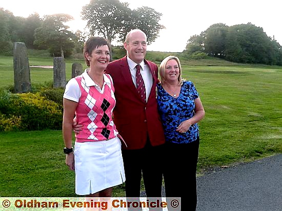 ANN Head (left) celebrates her victory at Saddleworth, flanked by captain Charles Nicholson and competition runner-up Pam Taylor.