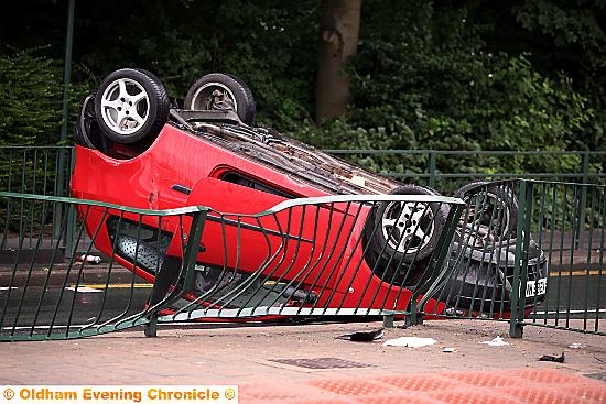 THE overturned Fiat Punto on St Mary’s Way, in Oldham