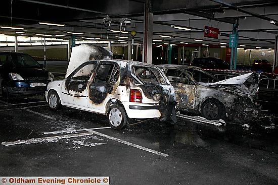 DESTROYED . . . the fire in the Audi A3 also destroyed this Nissan Micra