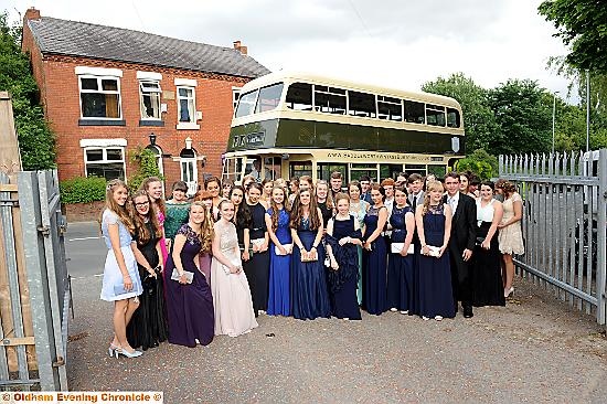ALL aboard . . . partygoers arrive on a Leyland bus