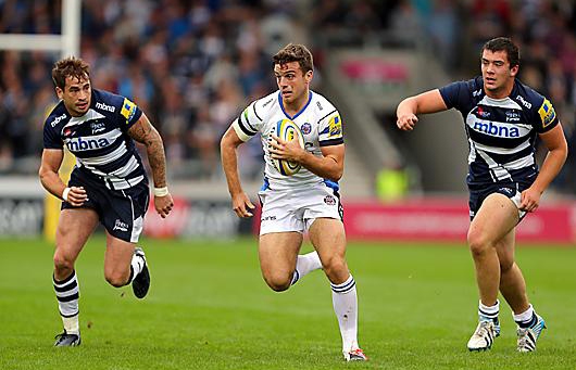 George Ford breaks between Sale Sharks’ Danny Cipriani and Cameron Neild