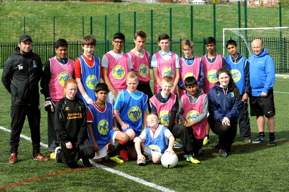 Footballers and coaches at Hathershaw College