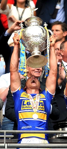 WE DID IT!: Leeds captain Kevin Sinfield holds aloft the Challenge Cup after last year’s victory over Castleford at Wembley.