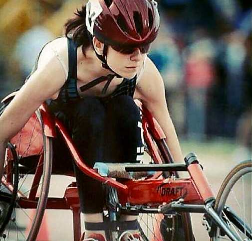 OUT to impress . . . Oldham wheelchair racer Catherine Stott (15) focused on the games
