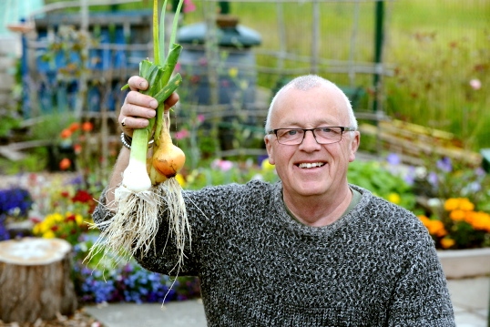 Pride in Oldham nominee Barry Greaves on his allotment.