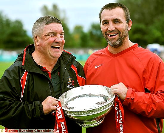 plenty to smile about: Oldham coach Scott Naylor (right) and assistant coach Lee Spencer.