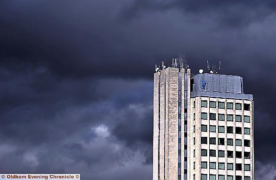 Dark skies loom over Oldham Civic Centre