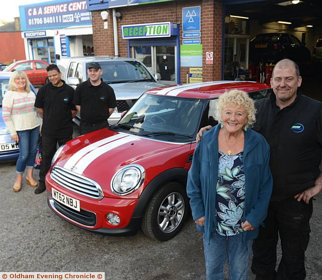 PRIDE in Oldham nominee Chris Hodson, manager at Shaw Autopoint, nominated by customer Norma Sanderson. Left to right, Carol Simkiss (Norma's daughter), Ismael Sultane, Richard Stewart, Norma Sanderson and Chris Hodson
