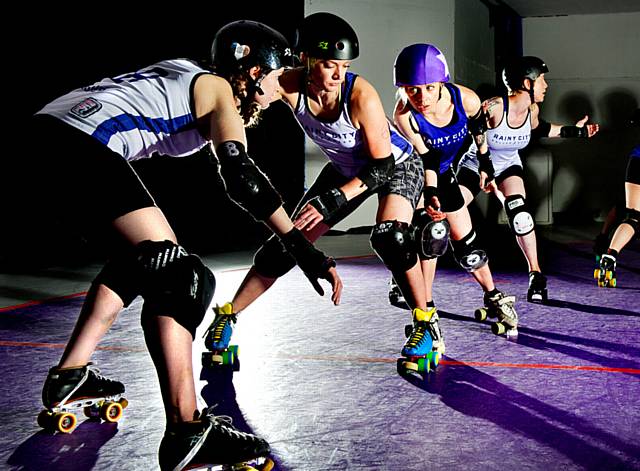THE Rainy City Roller Derby players in action