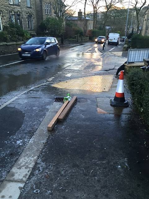 The pavement alongside the Huddersfield Road access lane at the Bakestones project was iced over in January 2016.