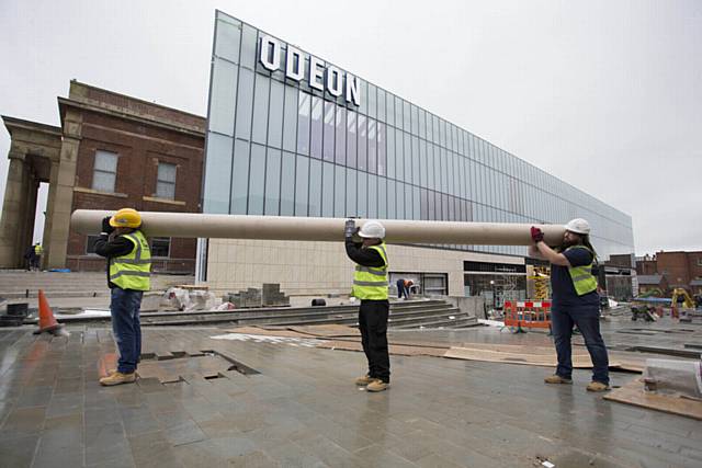 On site at ODEON Oldham as builders put the finishing touches to the cutting-edge cinema due to open in a month's time (Tuesday, October 10th). Today the state-of-the-art ISENSE screen will take pride of place in a 206 seat ISENSE theatre featuring Dolby ATMOS sound.