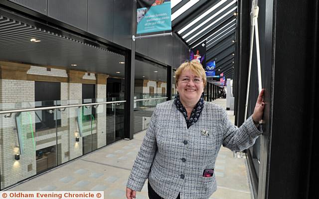 WALKWAY to the screens with Oldham Council leader Jean Stretton   