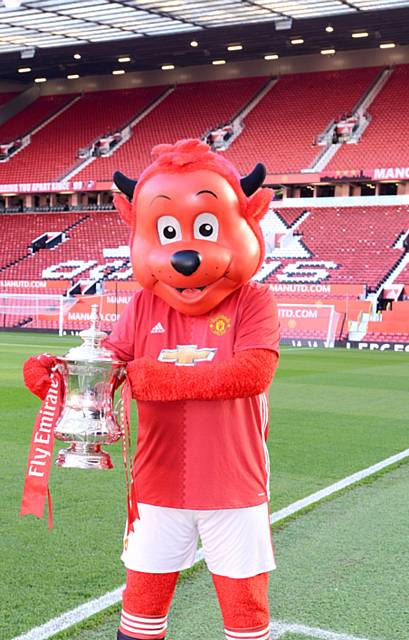 Fred the Red with the FA Cup