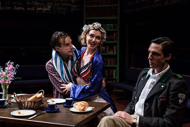 Joe Eyre as Kit, Florence Roberts as Diana and Ziggy Heath as Alan in French Without Tears