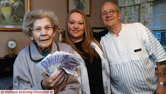 SO kind . . . Emma (centre) helped out her neighbours Alice and Roy after their pension money vanished