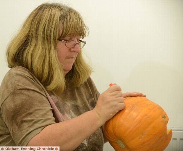 Pumpkin sculptor Adele Richards at work