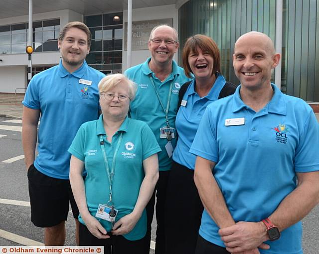 Pride in Oldham nominees, Chadderton Wellbeing Centre and library staff who helped road accident victim Oliver Smethurst in February. Left to right, Paul Harrison, Eileen Marsh, Chris Bush, Karen Lord, Paddy Wolstenholme.
