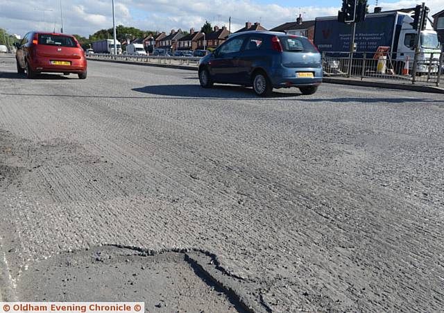 Resurfacing work on Broadway. Pic shows the road in Chadderton, near the Boat and Horses.
