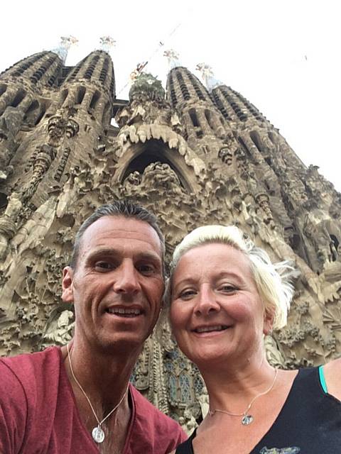 Julia Cooper and Graham Cooper cycled from Royton to Barcelona. Pictured at their final destination in Barcelona