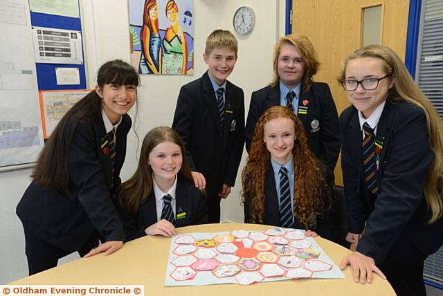Pride in Oldham nominees peer mentors at Saddleworth School. Standing left to right, Roshni Parmar-Hill, Reece Wood, Brad Hampshire, Alana Rudd. Sitting, Libby Collard (left) and Kirsten Fletcher.
