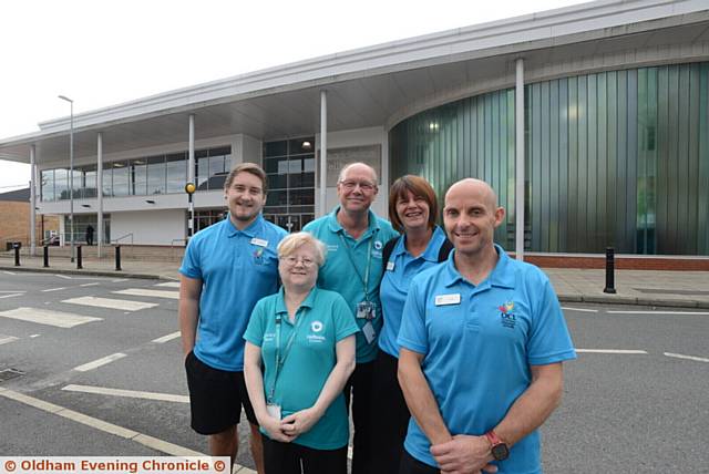 Pride in Oldham nominees, Chadderton Wellbeing Centre and library staff who helped road accident victim Oliver Smethurst in February. Left to right, Paul Harrison, Eileen Marsh, Chris Bush, Karen Lord, Paddy Wolstenholme.