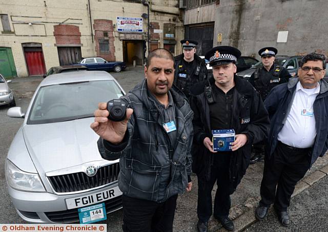 dashcams to Delta drivers (from left) Abdul Qayoom, PC James Billance, Sgt Nick Derbyshire, PC Graham Battye and Nisar Ahmed