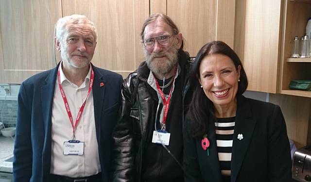 GUEST speaker Paul Rutherford (centre) with Jeremy Corbyn and Debbie Abrahams