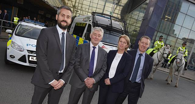 WEEK of action . . . Damian Dallimore (Project Phoenix manager), Police & Crime Commissioner Tony Lloyd, Det Supt Joanne Rawlinson and DCI Steve May, from British Transport Police