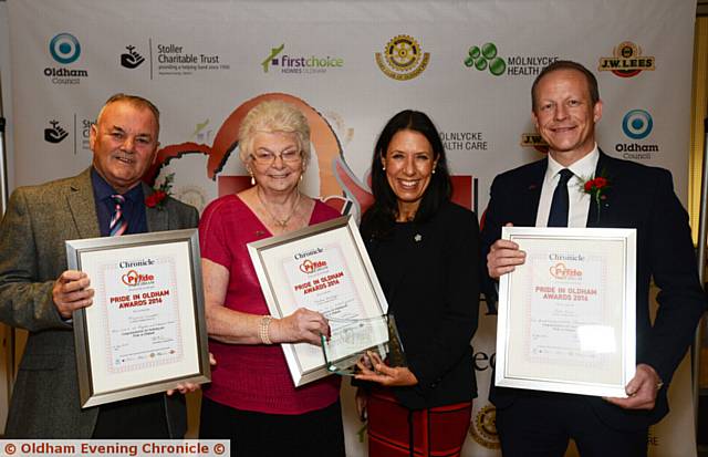 EDUCATION Worker Award finalists left to right, Malcolm Campbell, Marlene Armitage, presenter Debbie Abrahams MP and Steve Hill

