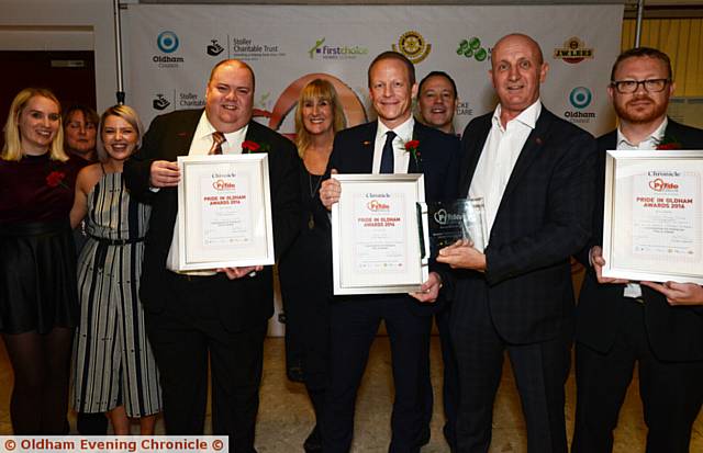 TOP CHOICES . . . Chronicle Readers' Choice finalists George Campbell, Steve Hill and Oldham Young Carers with Oldham Evening Chronicle managing editor David Whaley.

