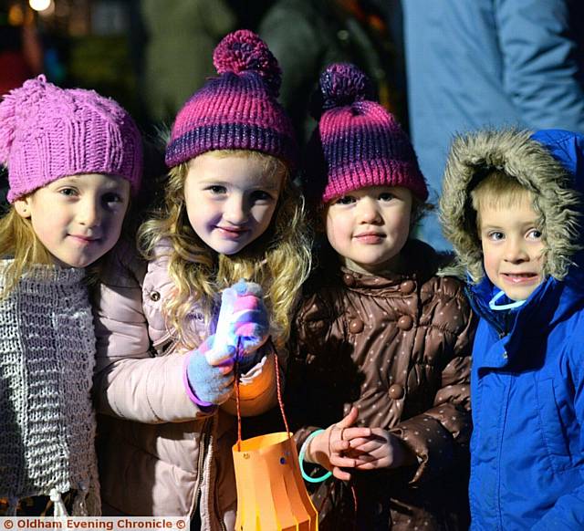 WREN'S Nest Christmas light switch-on; from left, Evie Jobey (6), Isla Whitfield (5), Noelle Whitfield (3) and Isaac Jobey (6)
