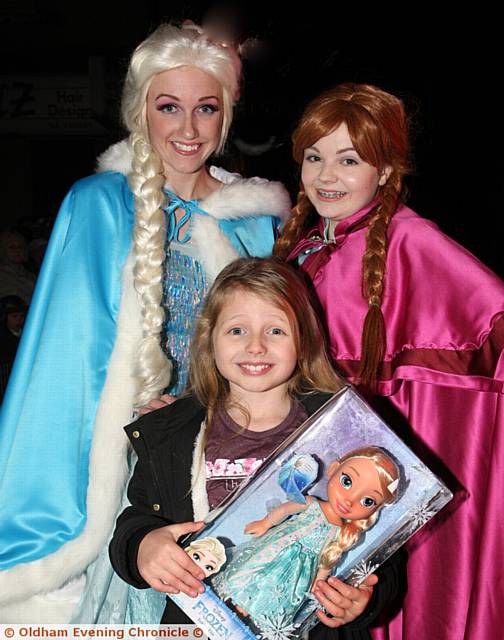 FROZEN . . . Elsa, Evie McCoy (best dancer at the switch on) and Anna in Shaw
