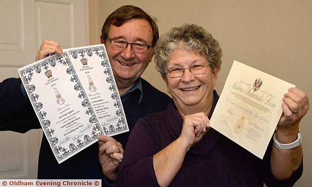 FRANK Andrew and Jean Andrew with their invitation and certificates presented to them as they were invited to the palace in Vienna