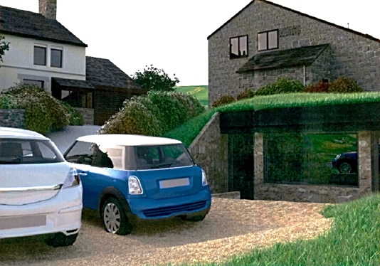 Artist’s impression of the eco-house design. NOTE: Unfortunately we mistakenly used incorrect pictures in our piece in the printed Chronicle. This picture is the correct look of the proposed home.
