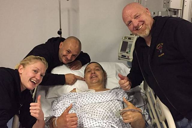 Paul Barnett with Cherry Leaf club colleagues after he was rushed into hospital