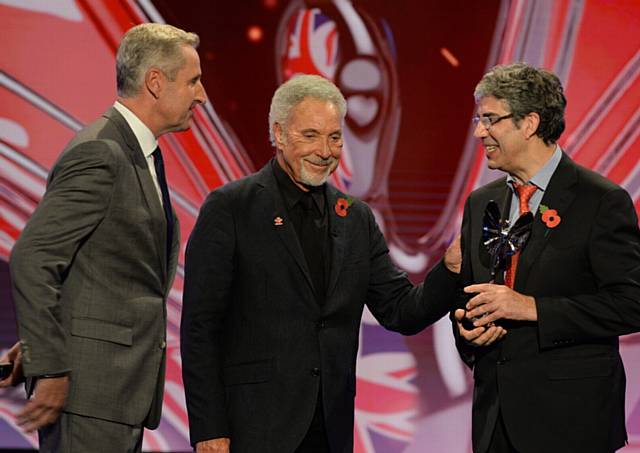 HONOURED . . . Dr Nott with Sir Tom Jones and ITV news anchor Mark Austin - Picture courtesy Daily Mirror