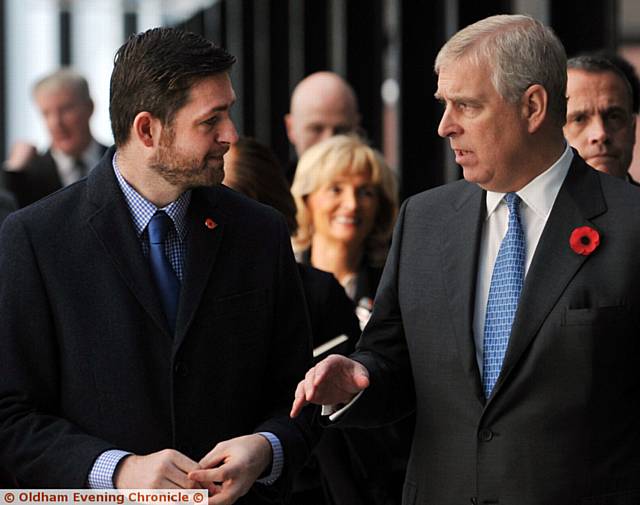TELL me all about it . . . Prince Andrew with Oldham West and Royton MP Jim McMahon