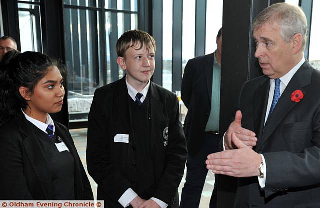 NEXT generation . . . Prince Andrew chats with Waterhead Academy pupils