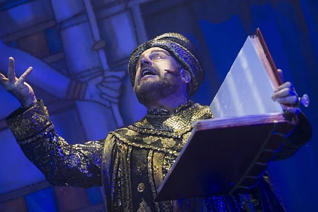 Evil through and through: John Thomson is Abanazar in Aladdin at Manchester Opera House