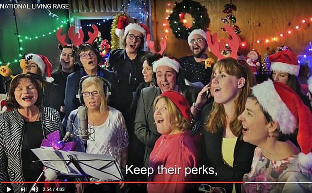 MP Angela Rayner, front, second right, joins her party in a Christmas single, National Living Rage