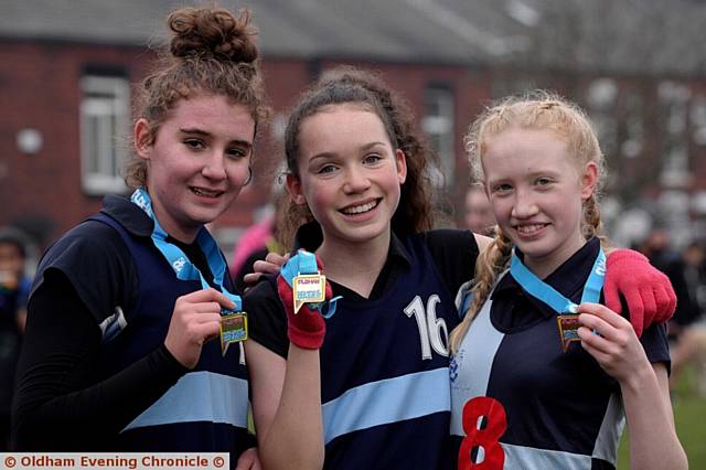 HARD GRAFT . . . Year Nine medallists were (left to right): Kate Leddy (13) Saddleworth, second, winner Ayla Hewitt (14), of Saddleworth, and Molly Smithies (13), from North Chadderton, third