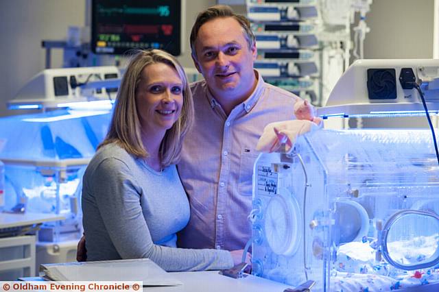 Premature twins born at Royal Oldham Hospital over a three day Christmas period. PIC shows parents Charlotte Royales and Kieran Royales with Daisy Eleanor Royales.