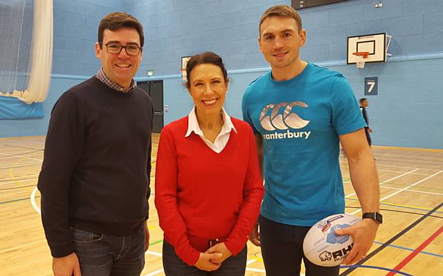 SPORTS for All . . . Andy Burnham, Debbie Abrahams and Kevin Sinfield