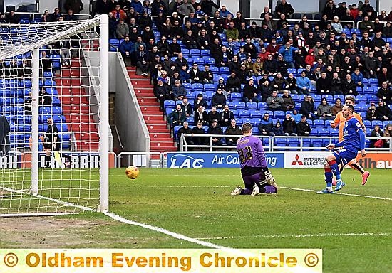FLYING START . . . in-form striker Rhys Murphy provides the finishing touch as Athletic give their beleaguered fans something to cheer. 