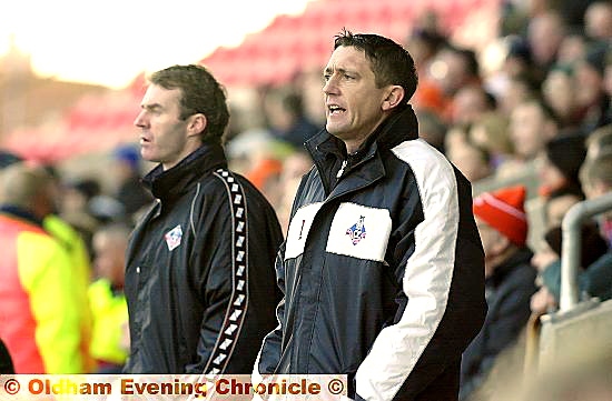 MY OLD MATE CAN DO IT . . . David Eyres (right) and John Sheridan pictured in 2006. Eyres reckons keeping Athletic in Sky Bet League One would top anything his former team-mate has achieved in his career so far.
