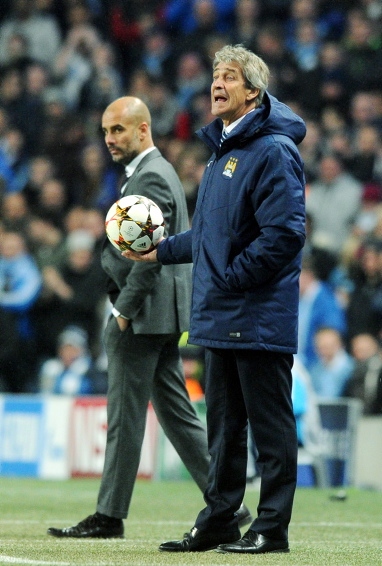 Manuel Pellegrini (front) and his successor Pep Guardiola