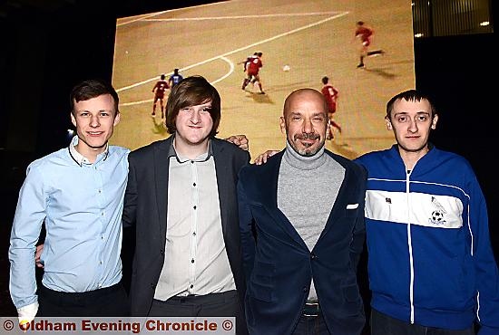 GETTING TO KNOW YOU . . . Gianluca Vialli with Latics fans, from left, Bradley Ashton, Ryan Green and Thomas O'Dea.