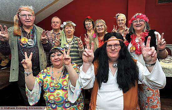 Peace, man! Members (front) Wendy and Tom Cockram with (back, from the left) Michael Lawson, Mark Johnson, Lynda Shaw, Gill Melton, Elsie Lawson, Mary Ashworth and Christine Dennis