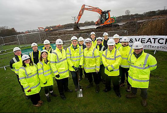 WORK under way . . . members of the Oldham and Royton project team celebrate the start of construction at Oldham wastewater treatment works as Simon Chadwick, United Utilities Wastewater Services Director, puts the first spade in the ground